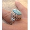 Zilveren edelsteen ring Larimar in bewerkte setting ring maat 17