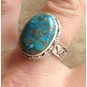 Zilveren ring koper blauw Turkoois in bewerkte setting maat 19