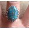 Zilveren ring koper blauw Turkoois in bewerkte setting maat 19