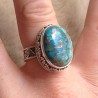 Zilveren ring koper blauw Turkoois in bewerkte setting maat 19