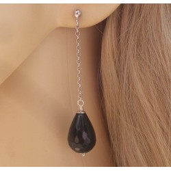 Lange oorbellen met zwarte Onyx briolet