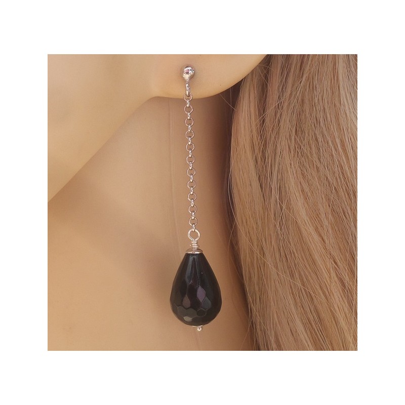 Lange oorbellen met zwarte Onyx briolet