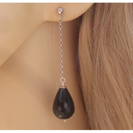 Lange oorbellen met zwarte Onyx briolet