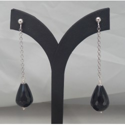 Lange oorbellen met zwarte Onyx briolet