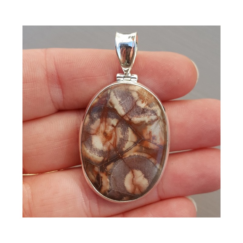 Zilveren hanger met cabochon ovale Birds Eye Jaspis
