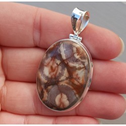 Zilveren hanger met cabochon ovale Birds Eye Jaspis
