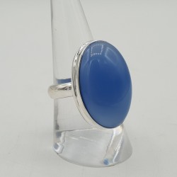 Zilveren ring gezet ovale blauw Chalcedoon 17.7 mm