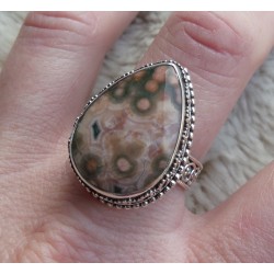 Zilveren ring Oceaan Jaspis gezet in bewerkte setting 19.3 mm