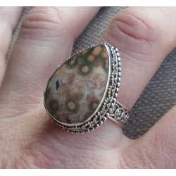 Zilveren ring Oceaan Jaspis gezet in bewerkte setting 19.3 mm