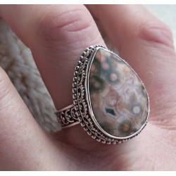 Zilveren ring Oceaan Jaspis gezet in bewerkte setting 19.3 mm