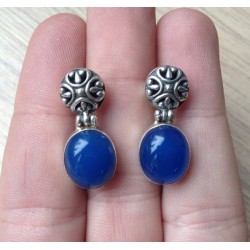 Zilveren oorbellen met ovale blauw Chalcedoon