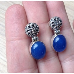 Zilveren oorbellen met ovale blauw Chalcedoon