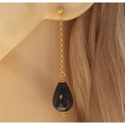 Vergulde oorbellen met zwarte Onyx briolet