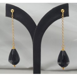 Vergulde oorbellen met zwarte Onyx briolet