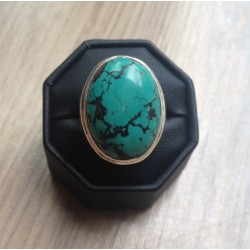 Zilveren ring met brede ovale Tibetaanse Turkoois 18 mm