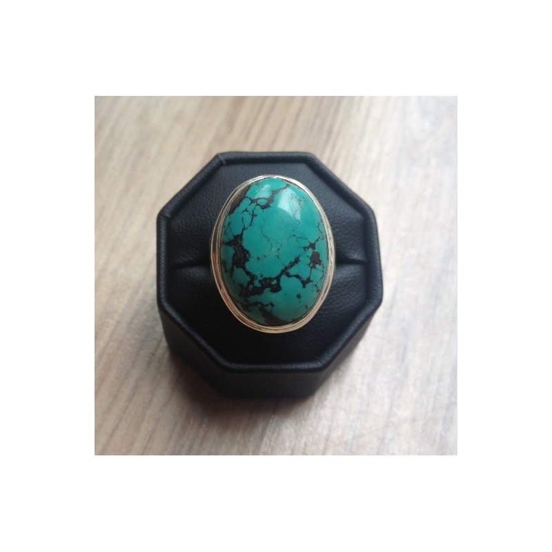 Zilveren ring met brede ovale Tibetaanse Turkoois 18 mm