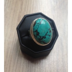 Zilveren ring met brede ovale Tibetaanse Turkoois 18 mm