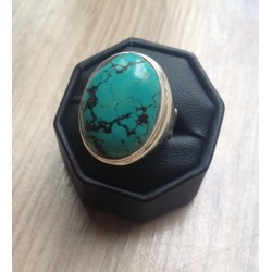 Zilveren ring met brede ovale Tibetaanse Turkoois 18 mm