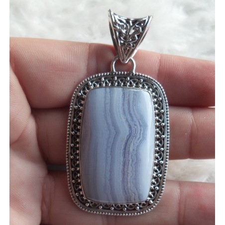 Zilveren hanger rechthoekige blauw Lace Agaat bewerkte setting