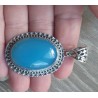 Zilveren hanger ovale blauwe Chalcedoon en bewerkte setting