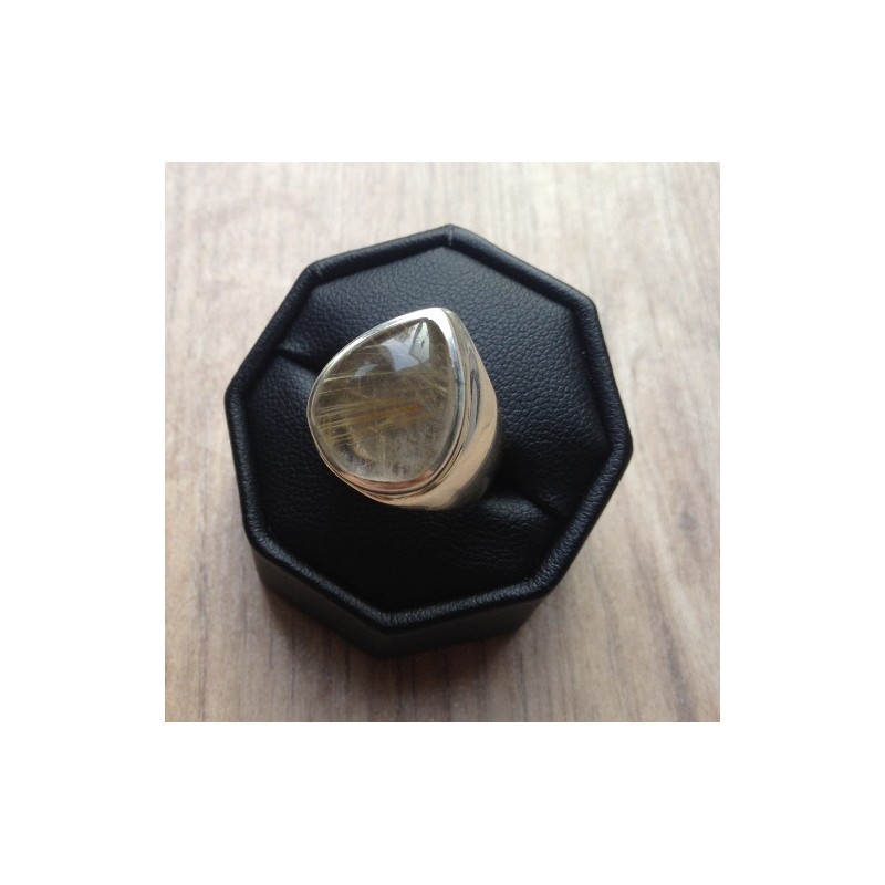 Zilveren ring met druppelvorm gouden Rutielkwarts 17.3 mm