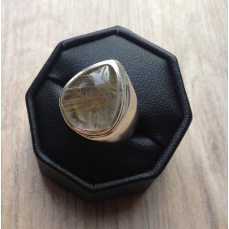Zilveren ring met druppelvorm gouden Rutielkwarts 17.3 mm