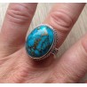 Zilveren ring met koper blauw Turkoois en bewerkte setting 19 mm