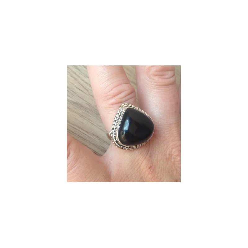 Zilveren ring met zwarte Onyx ringmaat 17 mm