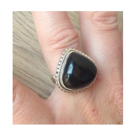 Zilveren ring met zwarte Onyx ringmaat 17 mm
