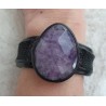 Armband van zwart Roggenleer en gezet met grote Amethist