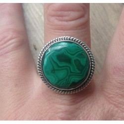 Zilveren edelsteen ring ronde Malachiet maat 19 mm