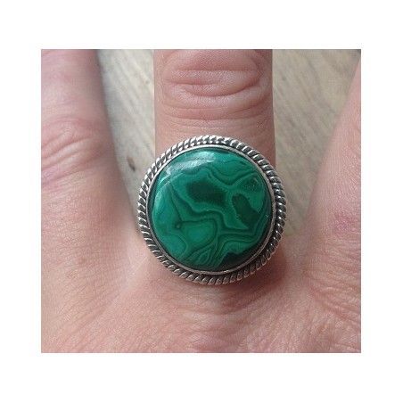 Zilveren edelsteen ring ronde Malachiet maat 19 mm