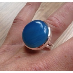 Zilveren ring met ronde blauwe Chalcedoon maat 17.3 mm