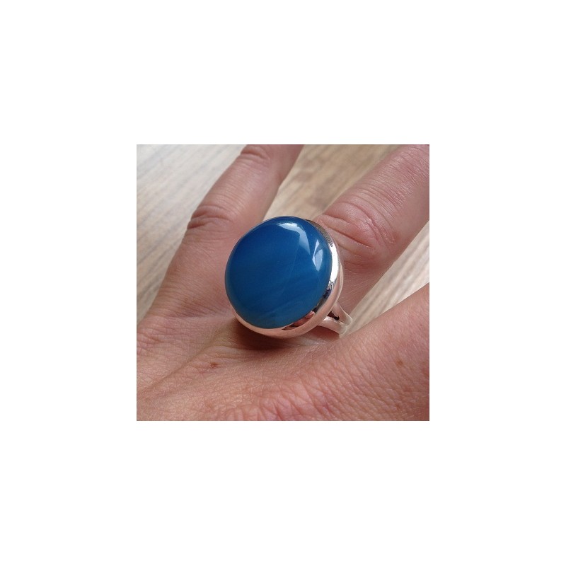 Zilveren ring met ronde blauwe Chalcedoon maat 17.3 mm