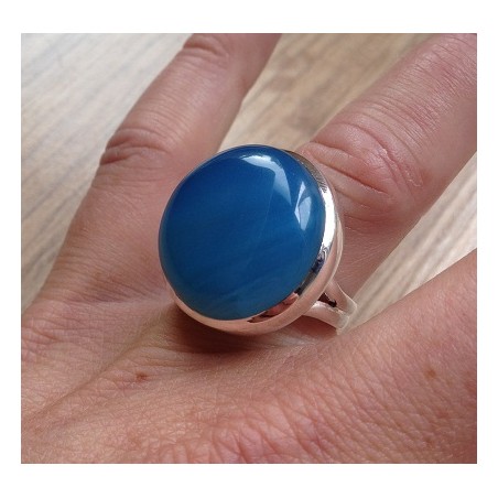 Zilveren ring met ronde blauwe Chalcedoon maat 17.3 mm