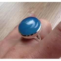 Zilveren ring met ronde blauwe Chalcedoon maat 17.3 mm