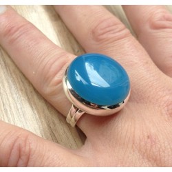 Zilveren ring met ronde blauwe Chalcedoon maat 17.3 mm