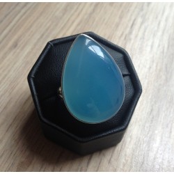Zilveren ring grote druppelvorm blauwe Chalcedoon maat 17.5 mm
