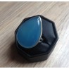 Zilveren ring grote druppelvorm blauwe Chalcedoon maat 17.5 mm