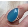 Zilveren ring grote druppelvorm blauwe Chalcedoon maat 17.5 mm