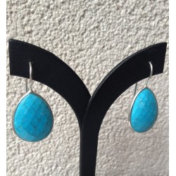 Zilveren oorbellen facet brede druppelvorm Turkoois