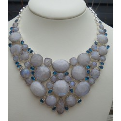 Zilveren ketting gezet met facet Maansteen en blauw Topaas