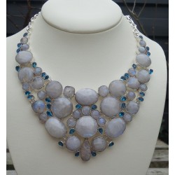 Zilveren ketting gezet met facet Maansteen en blauw Topaas