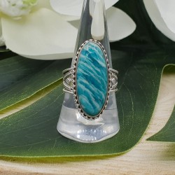 Zilveren ring met Amazoniet gezet in bewerkte setting 18.5 mm