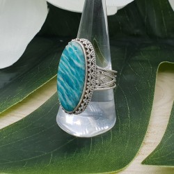Zilveren ring met Amazoniet gezet in bewerkte setting 18.5 mm