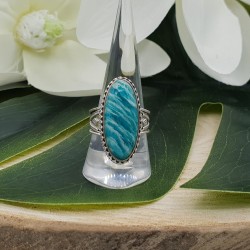 Zilveren ring met Amazoniet gezet in bewerkte setting 18.5 mm