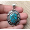 Zilveren hanger koper blauw Turkoois en bewerkte setting