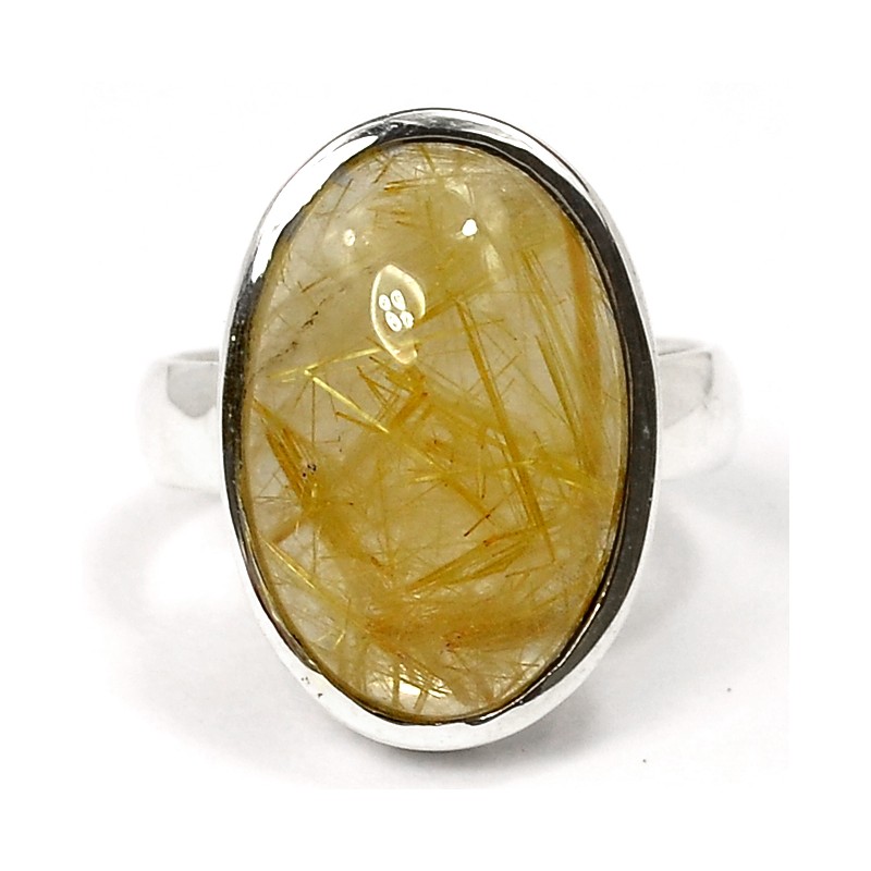 Zilveren ring met ovale goude Rutielkwarts maat 17.7 mm