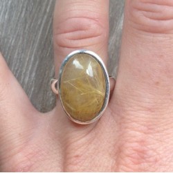 Zilveren ring met ovale goude Rutielkwarts maat 17.7 mm