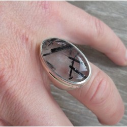 Zilveren ring met zwarte Rutielkwarts ring maat 17 mm